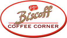 Biscoff Coffee Corner logo in red circle