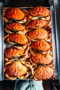 Dungeness Crab Lined up in a two rows