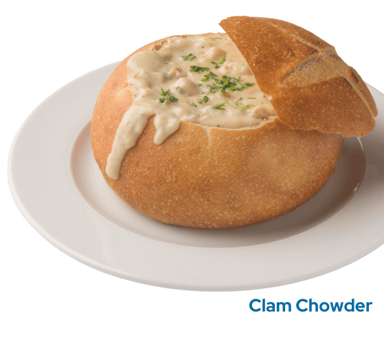 Clam chowder in a sourdough bread bowl at Fog Harbor Fish House