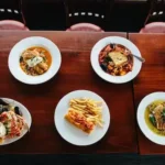 Plates on seafood on a table