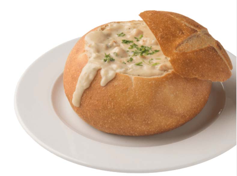 Clam chowder in a bread bowl